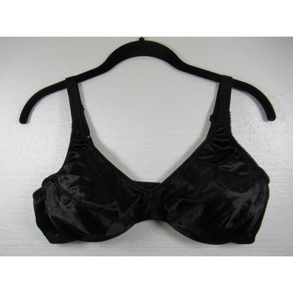 Vassarette Second Skin Unlined Bra 40C Black Underwire Shiny Satin 75-845